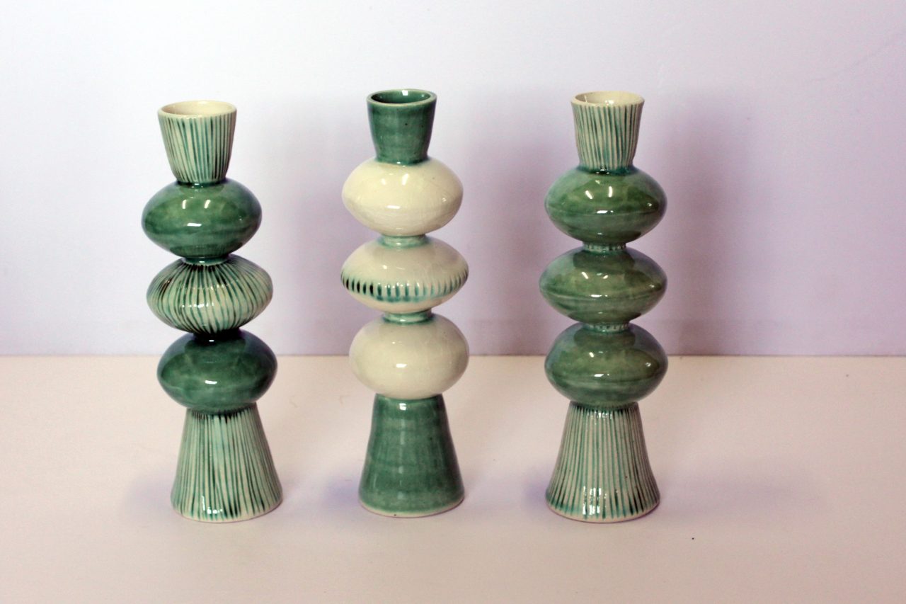 Tall Candle Stick Green & White - Image 3