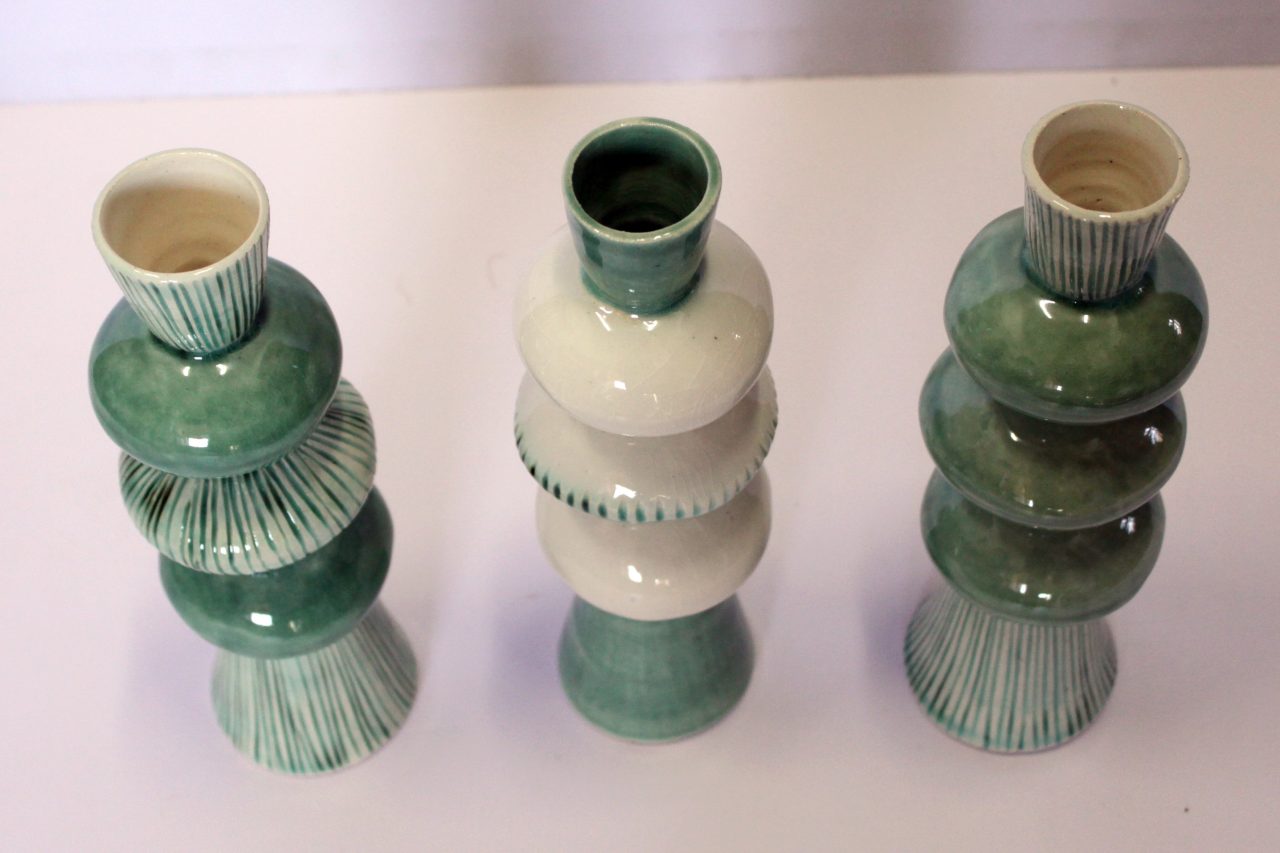 Tall Candle Stick Green & White - Image 4