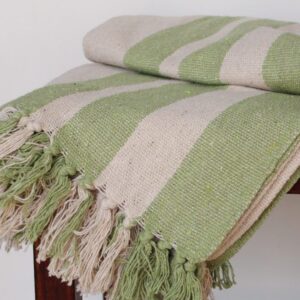 Striped Pure Cotton Throw Kelly Green