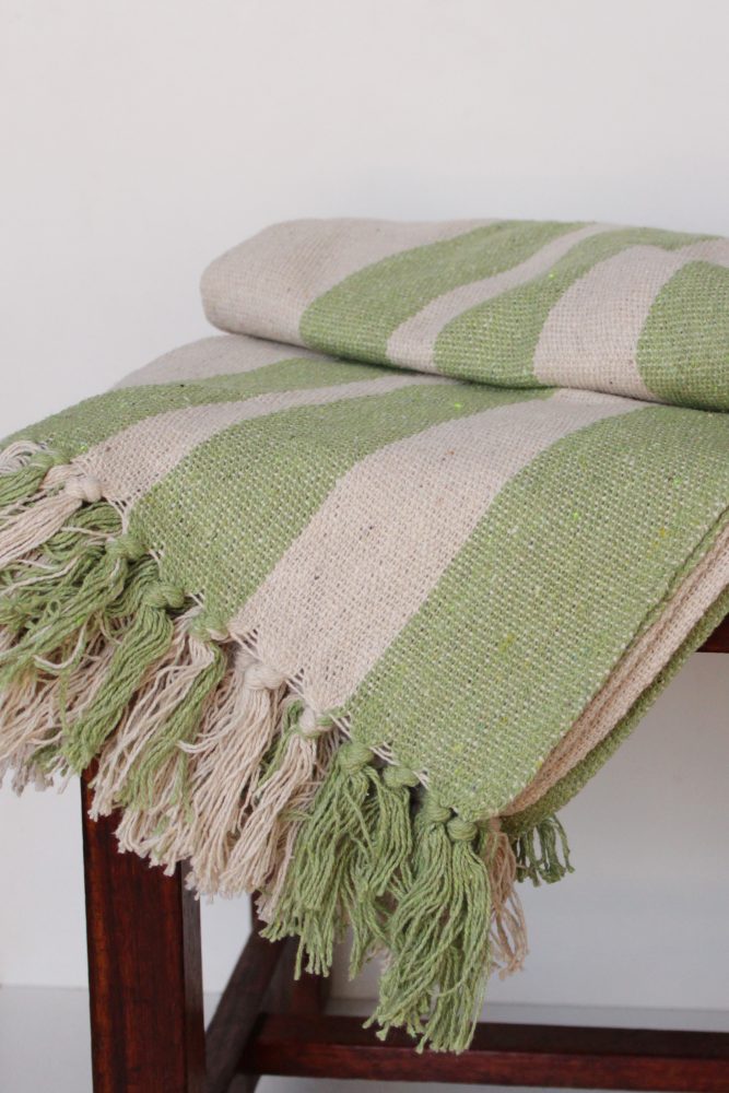 Striped Pure Cotton Throw Kelly Green