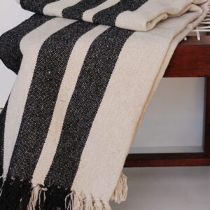 Striped Pure Cotton Throw Kelly Black